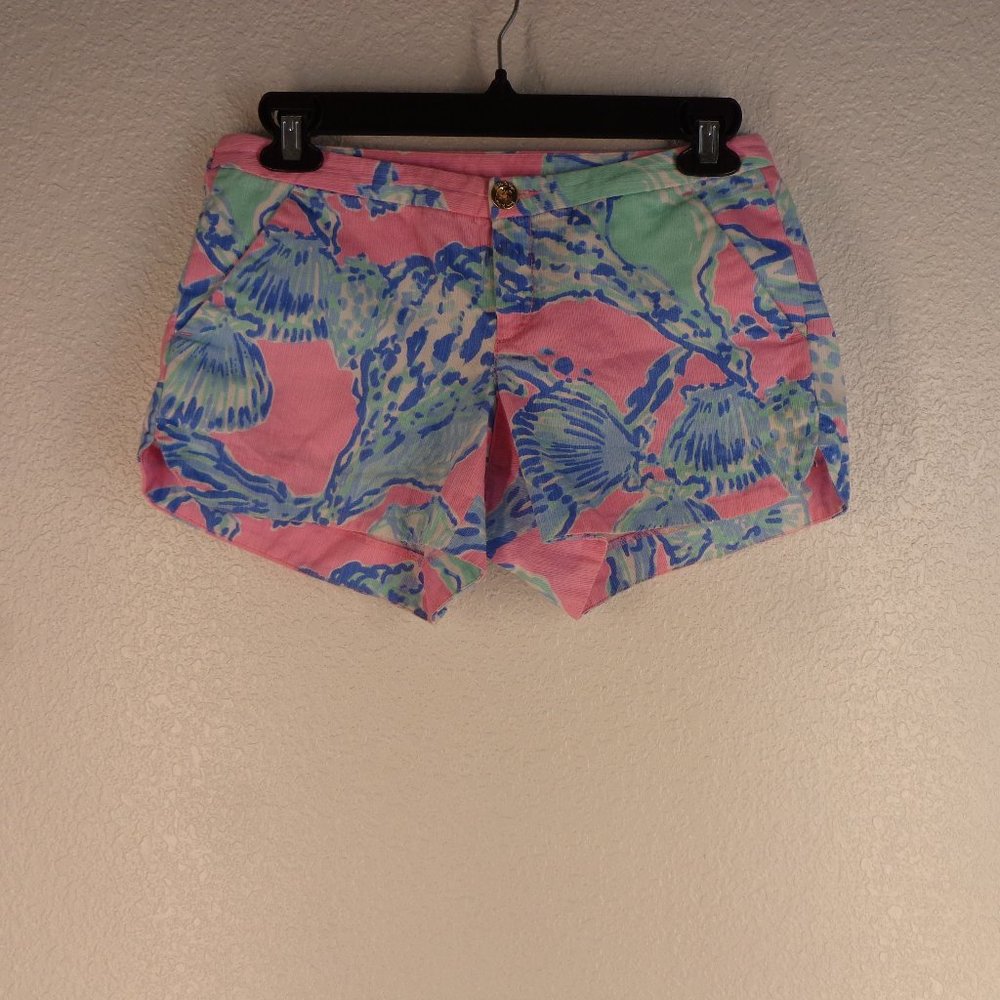 NWOT Lilly Pulitzer Adie Shorts Size 4 Pink with Blue Sea Shells 26 x 3.5